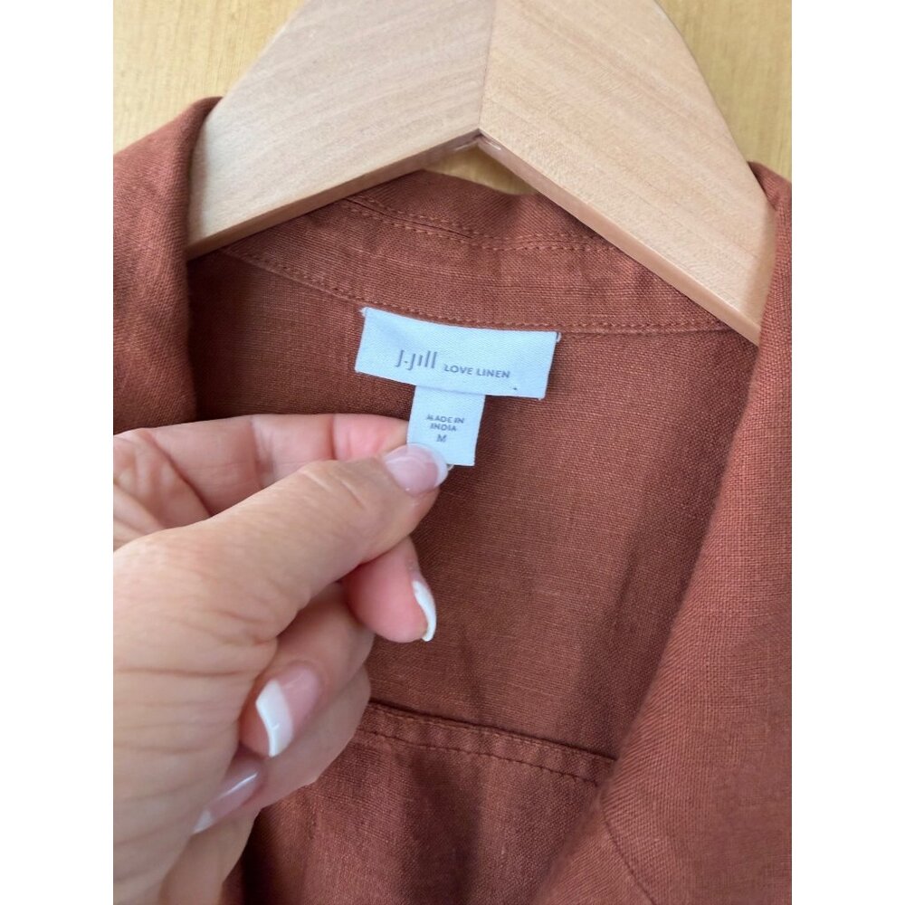 J. Jill Love Womens Size Medium Rust Brown Linen Light Jacket /Shacket Casual - Picture 3 of 7